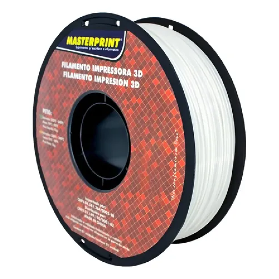 Filamento 3D Petg Branco Premium Resistente Impressora 3D Master Print 1,75mm 1KG