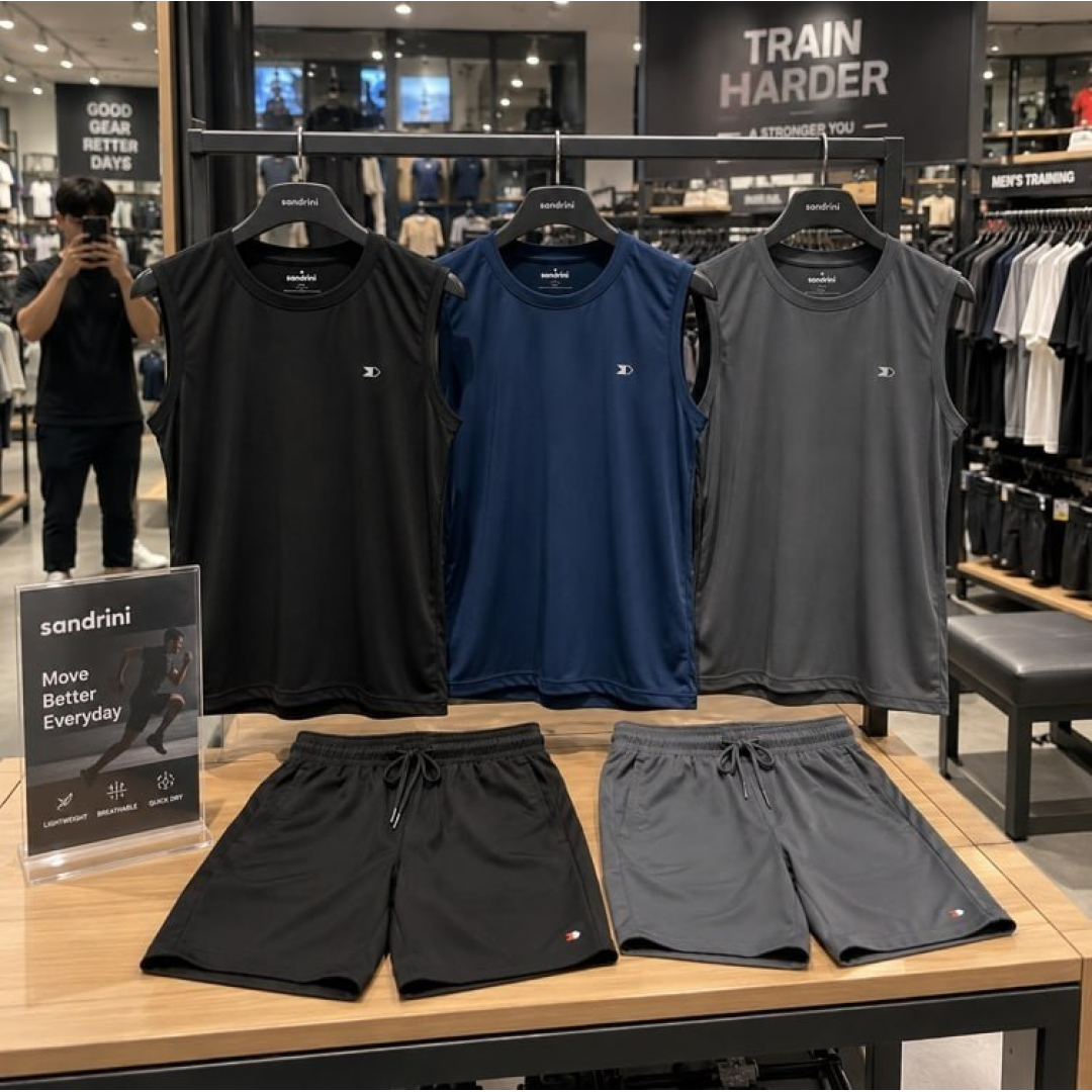 Kit 5 Pçs 3 Camisas Regata Dry-fit Sandrini +2 Short Tactel Sortidos Lisa Gg