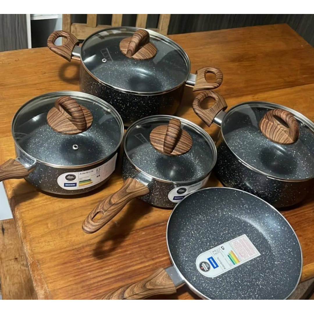 Jogo De Panelas Brinox Antiaderente Ceramic Indução 5 Peças Preto