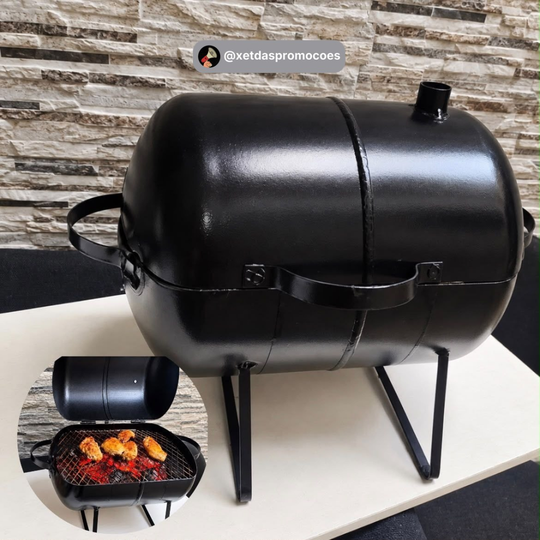 Churrasqueira Móvel A Carvão Portátil em Aço Inox com Grelha de 22CM