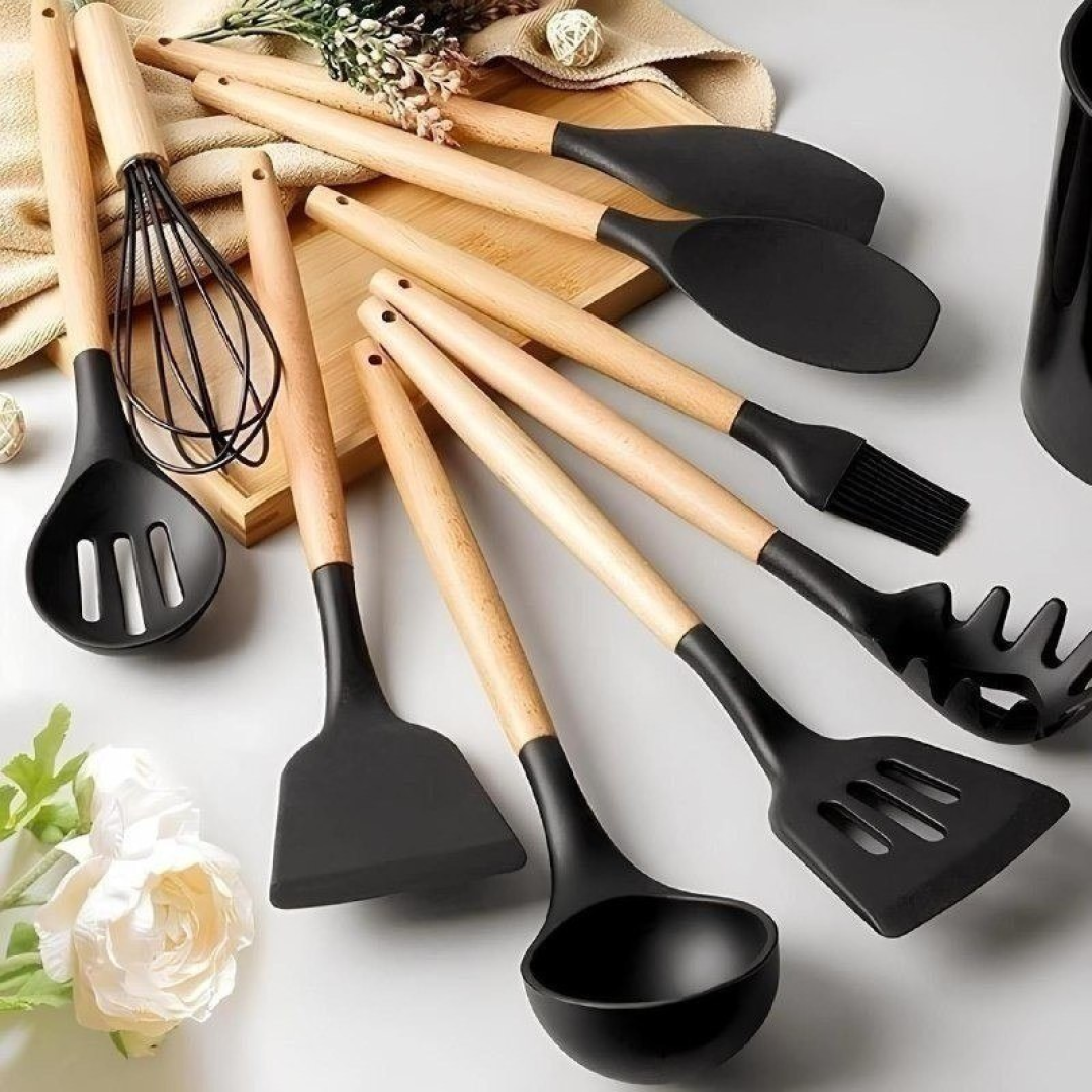 Kit com 12 Utensílios De Cozinha Silicone