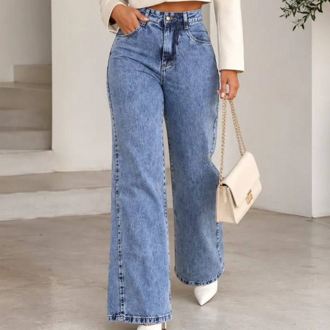 Calça Jeans Pantalona Wide Leg Feminina Cintura Alta Larga