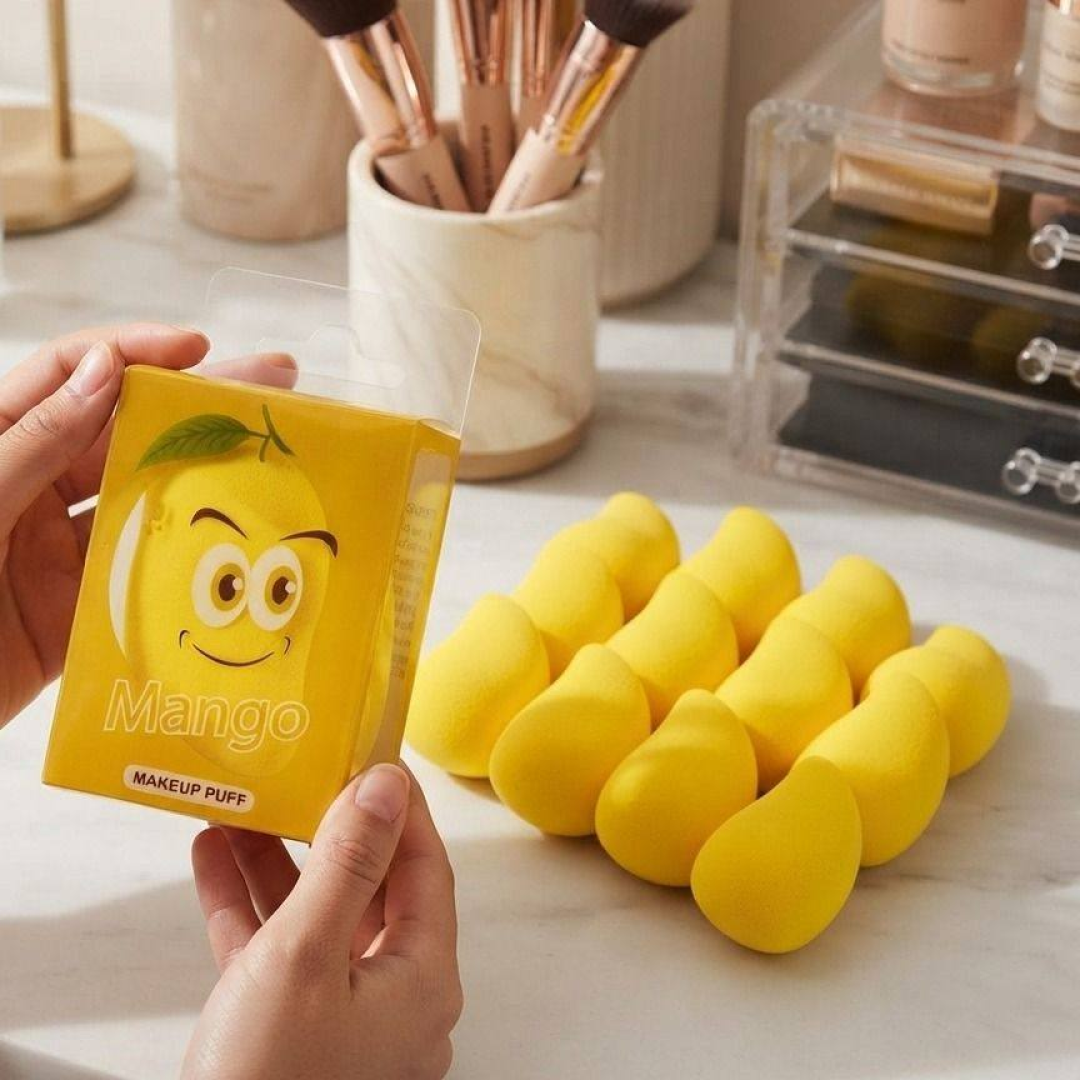 Kit 12 Esponjas Manga Rosto Facial Maquiagem Base Make Box Amarelo Média