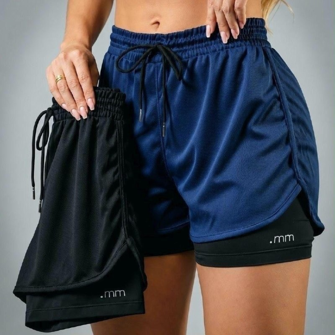 Kit com 2 Short Duplo Compressão Fitness