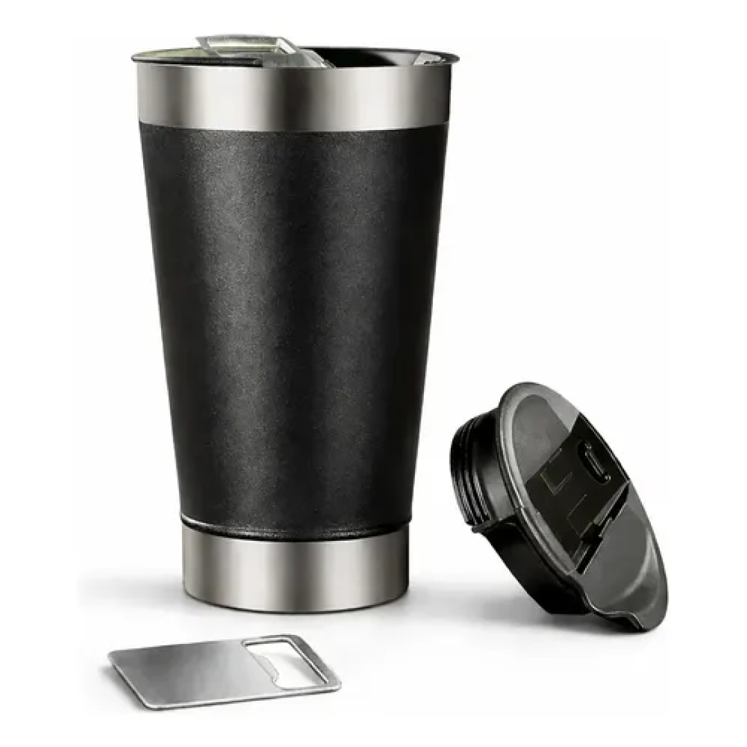 Copo Térmico 473 Ml Aço Inox Parede Dupla Com Tampa Cor Preto Lurabel