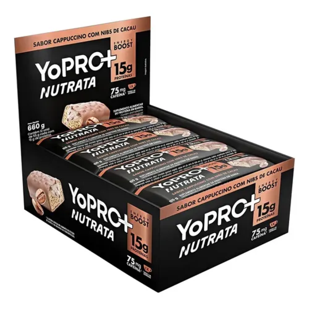 12 Barras de Proteína Yopro 55g Nutrata Sabor Cappuccino