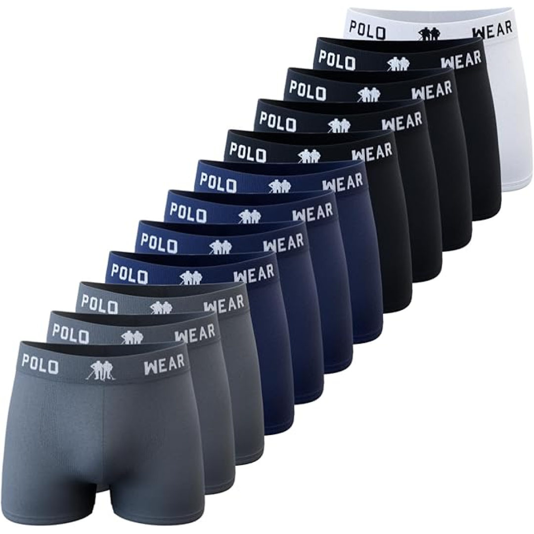 Kit 12 Cuecas Masculinas Boxer Microfibra Adulto Box Sem Costura Polo Wear Sortido