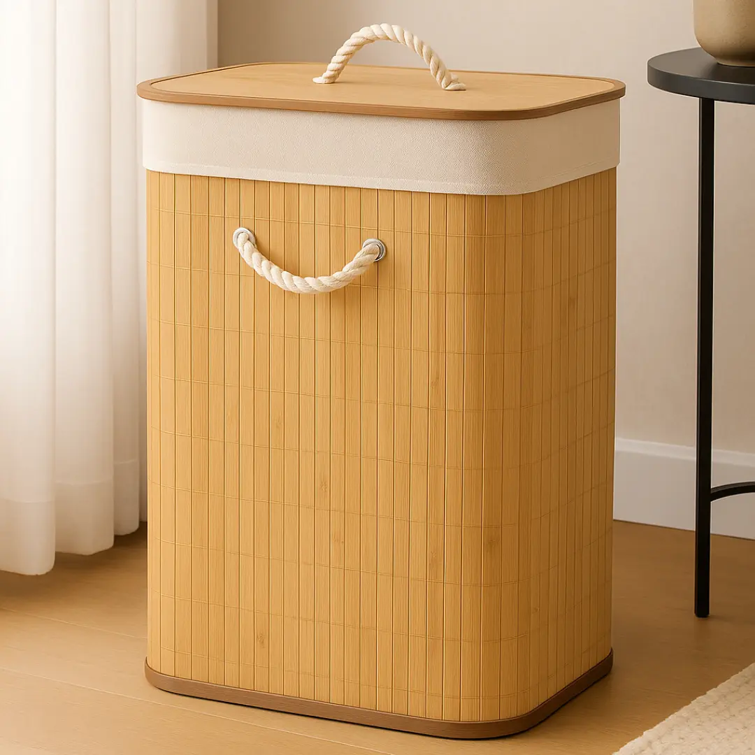 Cesto De Roupa Suja De Bambu Dobrável Com Alças Malular 60l