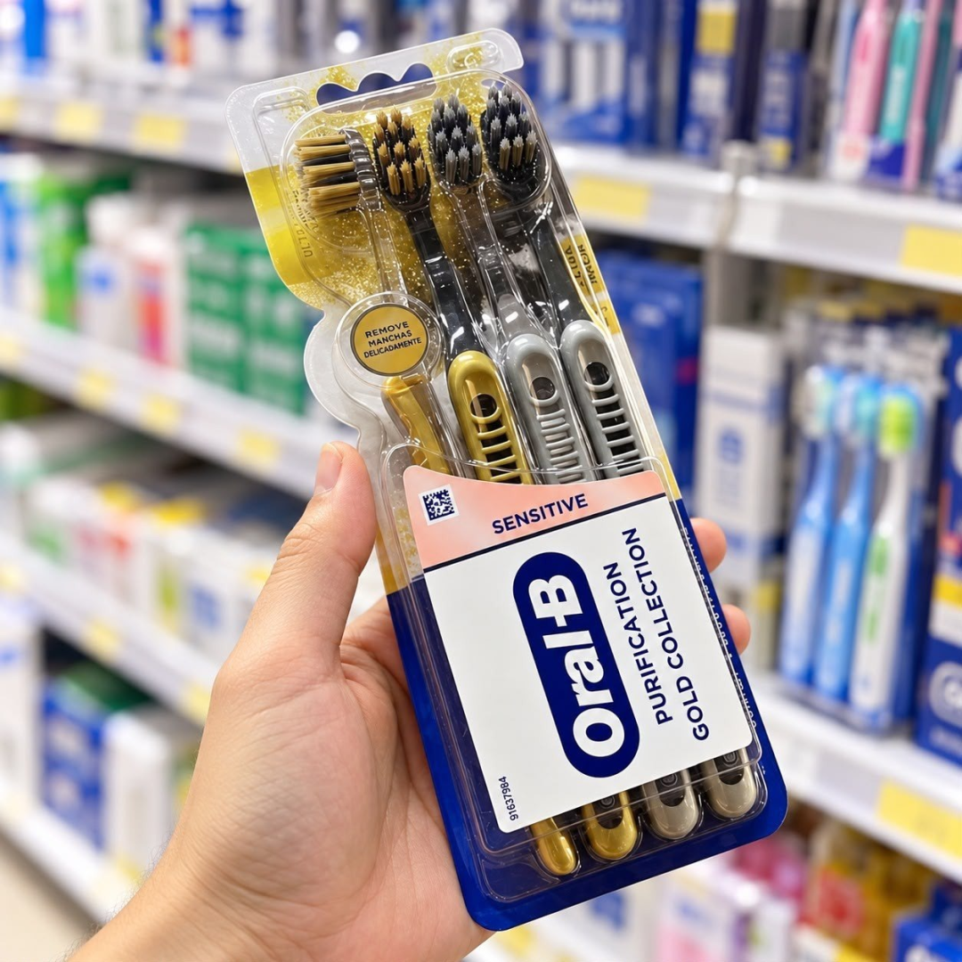 4 Unidades Oral-B Escova de Dente Sensitive Purification Gold Extra Macia