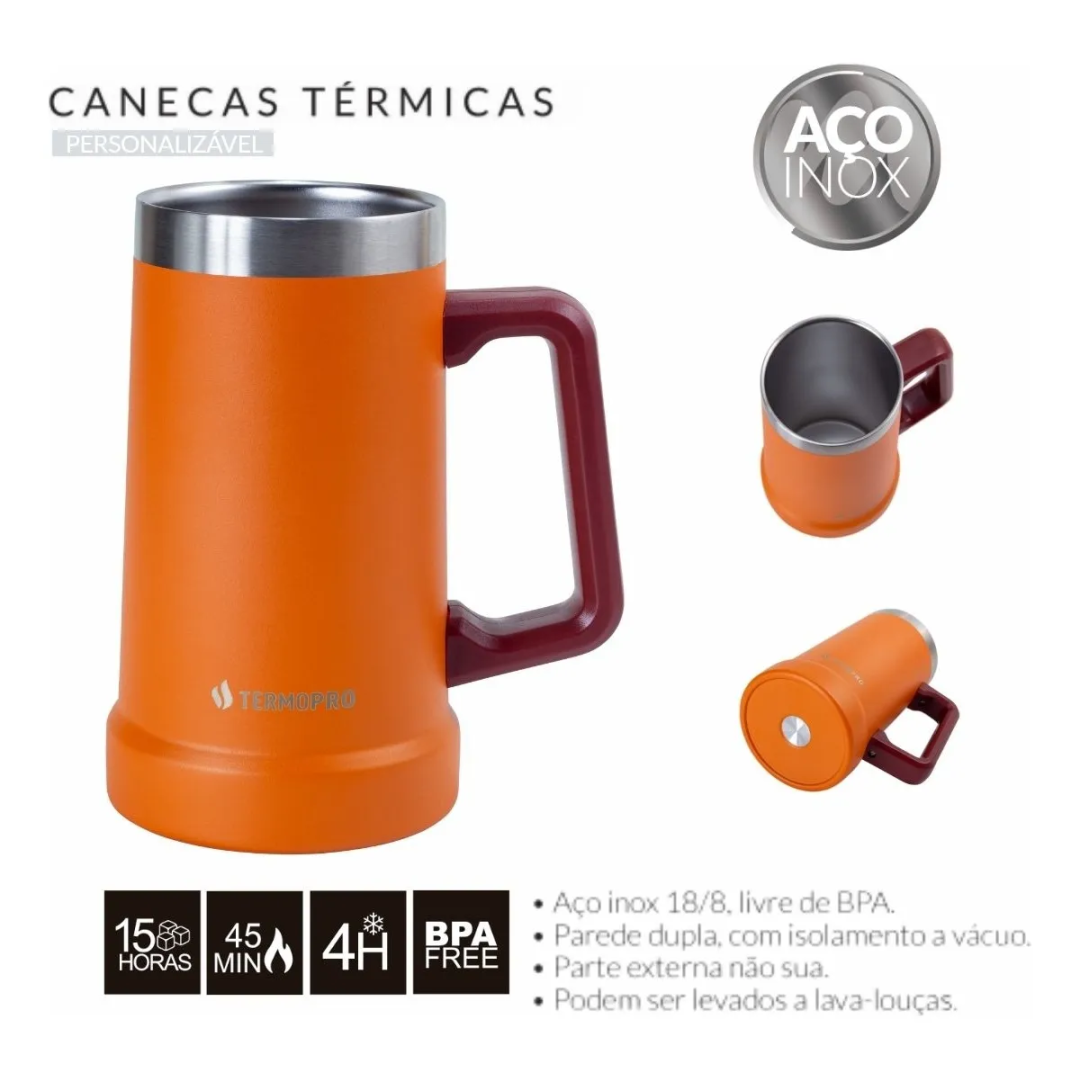 Caneca Termica Para Cerveja Termopro 709ml Cor Laranja Liso