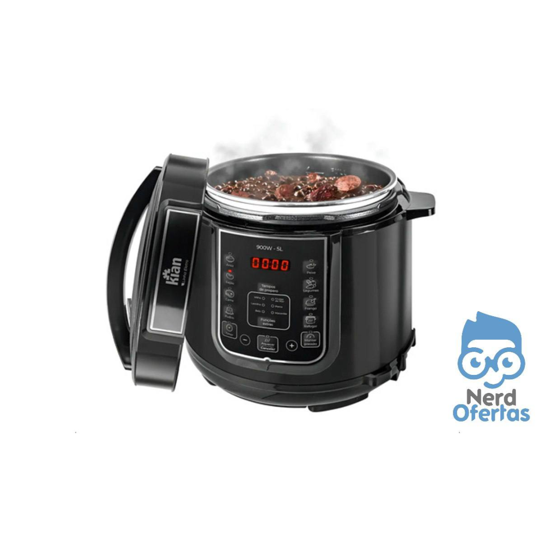 Panela De Pressão Elétrica 5 Litros Aço Inox Preto Multifuncional Kian