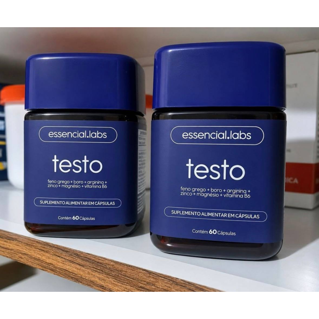 Testo Essencial - Fórmula Exclusiva Com Feno Grego + Boro + Arginina + Zma + Vitamina B6 - Precursor Da Testosterona - 60 Cápsulas Sem Sabor