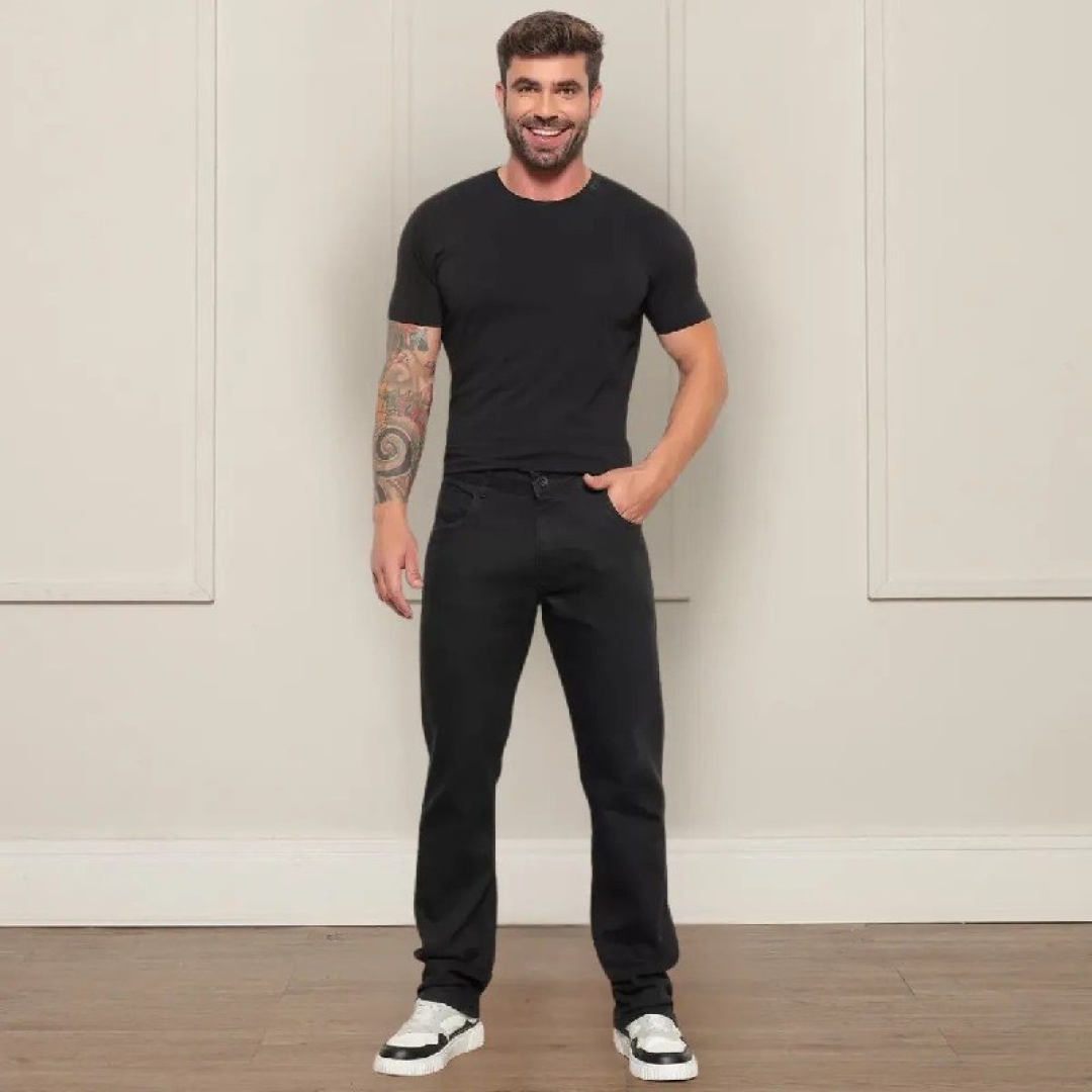 Calça Jeans Preta Masculina Tradicional Lycra