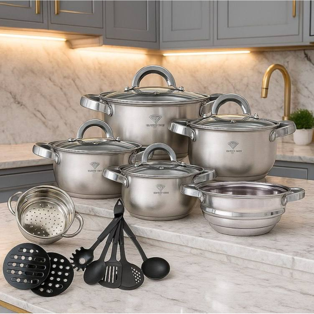 Jogo Panelas Inox 19 Peças Genebra Completo C/ Utensílios Prateado