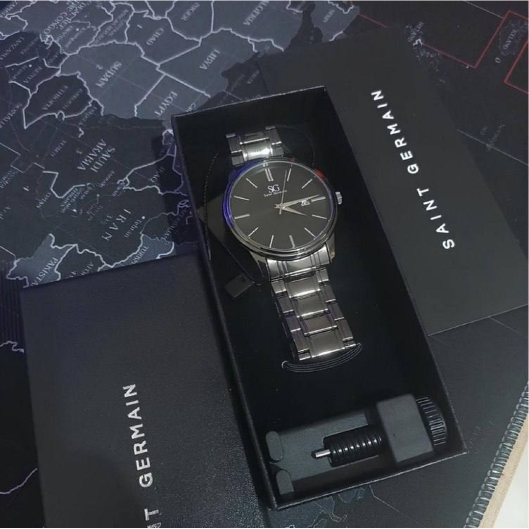 Relógio Chroma Masculino Preto Saint Germain Clássico Caixa Preta Detalhes Prata 42mm