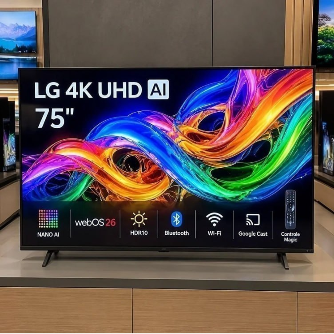Smart TV LG LED 75" 75NU855 4K Ultra HD NANO AI Magic Webos 26 HDR10 Bluetooth Wi-Fi Google Cast