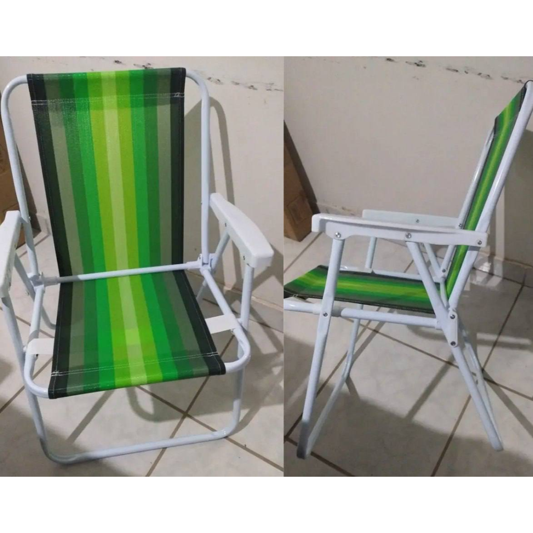 Cadeira De Praia Dobravel Aço Sortida Confortável 110kg Premium Unitário Oferta Gostei!