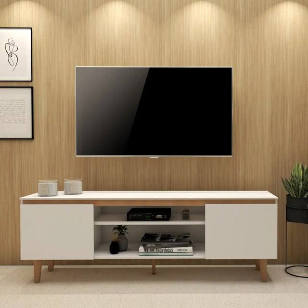 Rack Tv Estante Sala Nicho Madeira White Organizor Moderno Branco