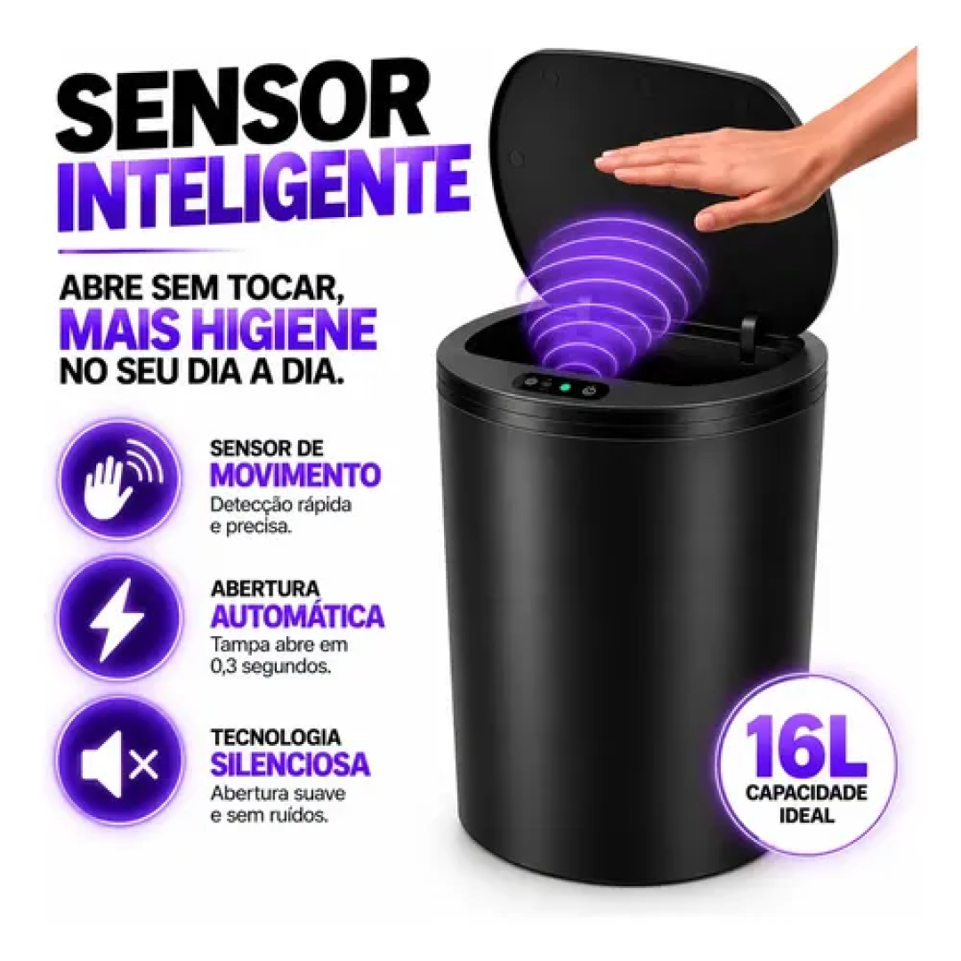 Lixeira Inteligente Com Sensor Automática USB‐C 16L