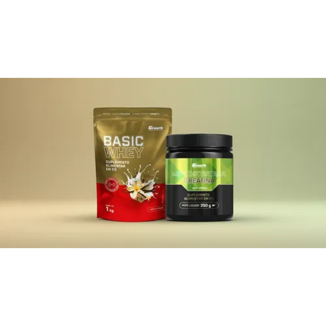 Kit Growth Whey Protein Basic Baunilha 1kg + Creatina Monohidratada 250g