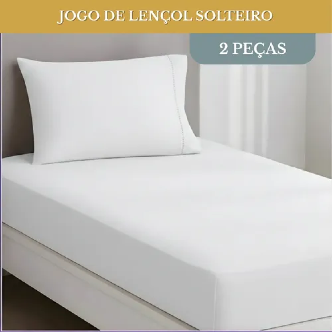 Jogo De Lençol Cama Solteiro 02 Peças 400 Fios Ponto Palito Hotel Pousada Luxo Cor Branco