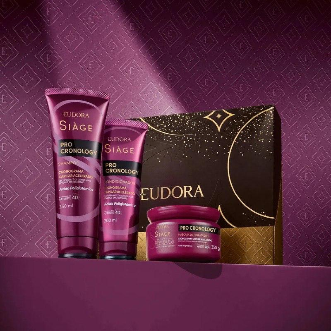 Shampoo, condicionador e máscara Eudora Siàge Pro Cronology hidratação de 450ml