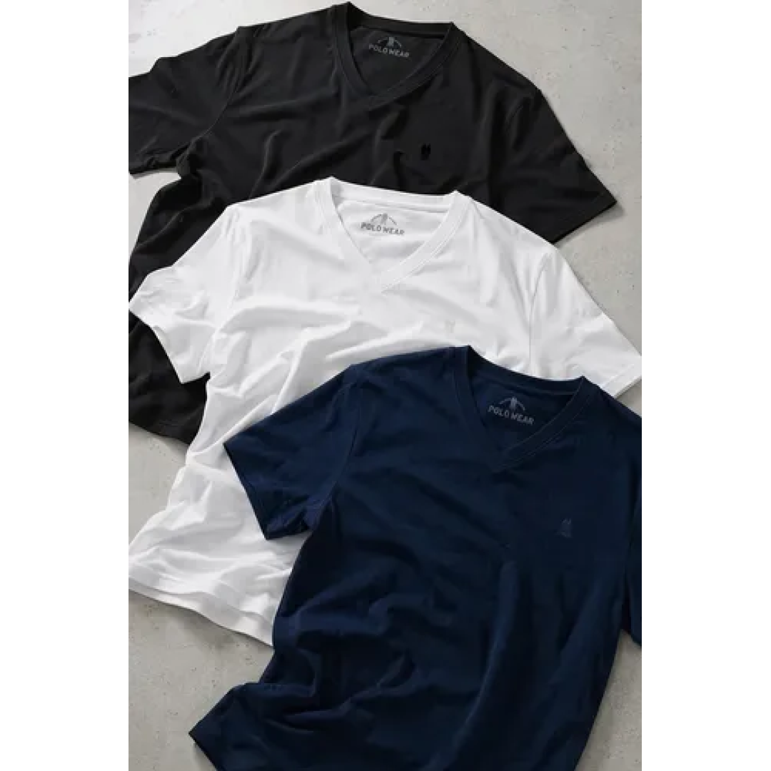 Kit 3 Camisetas Básicas Gola V Polo Wear Sortido