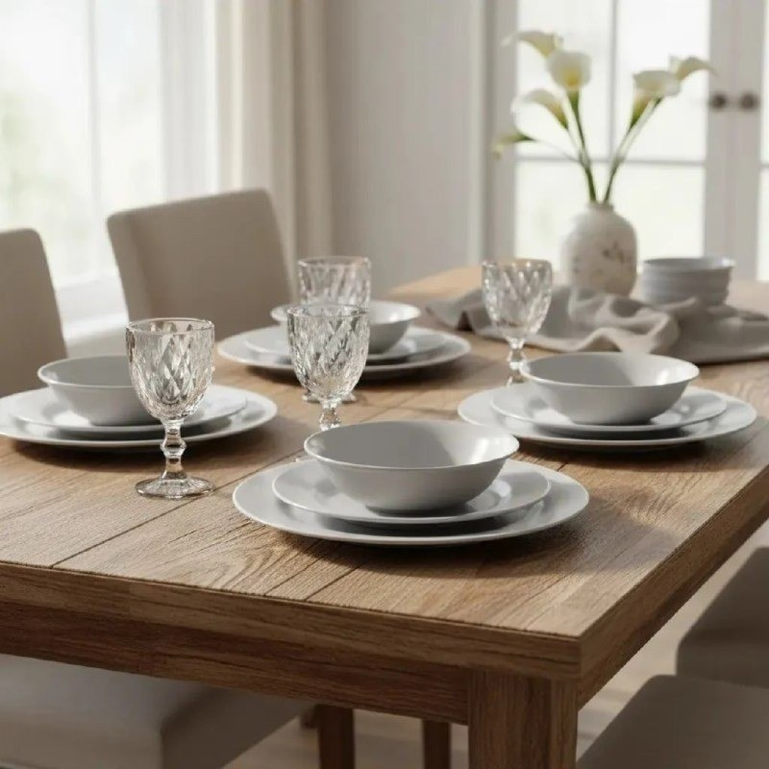 Aparelho de Jantar 16 Peças de Vidro Cinza com Taça Diamond