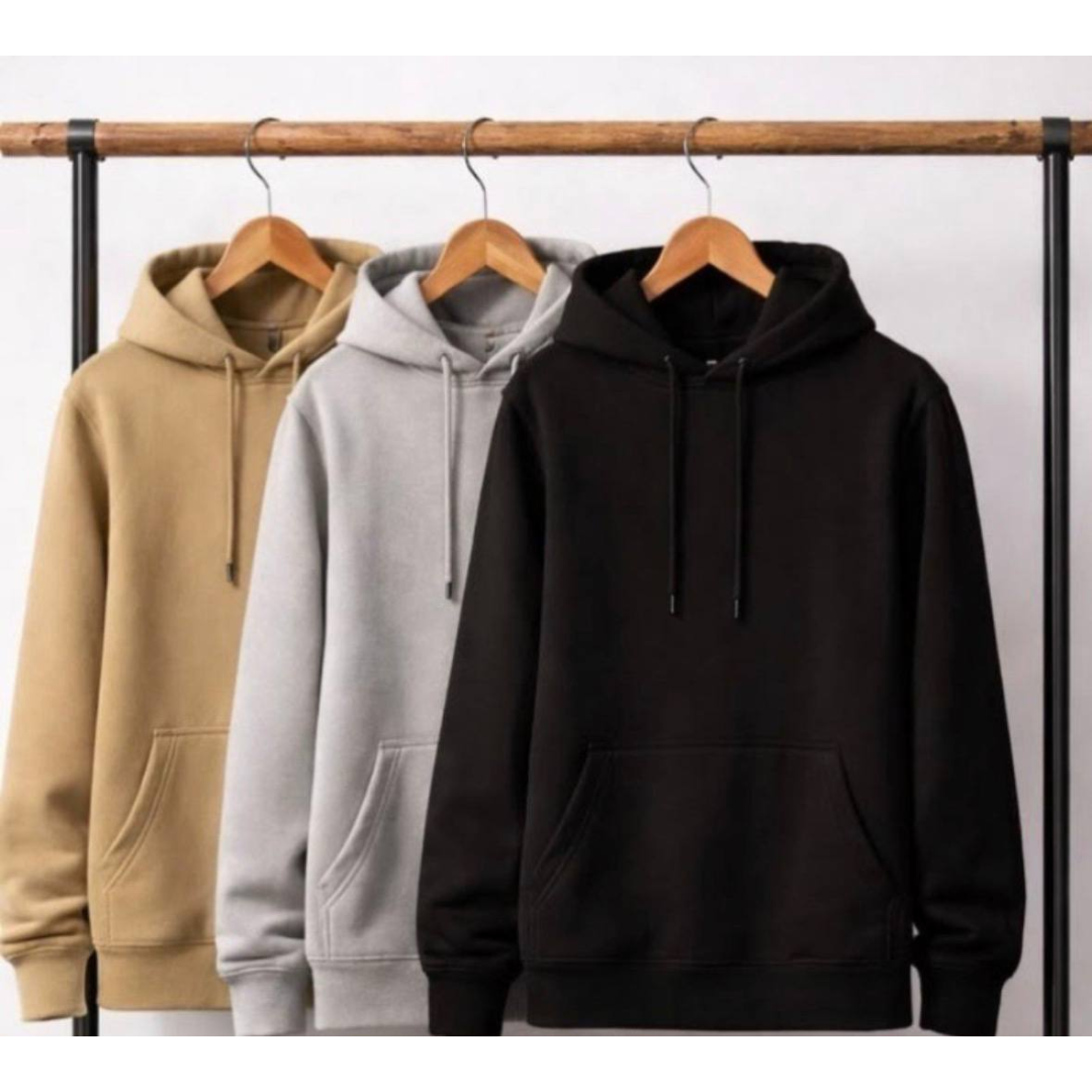 Kit 3 Moletom Canguru Liso Flanelado Blusa De Frio Unissex G Kit Bege / Preto / Cinza