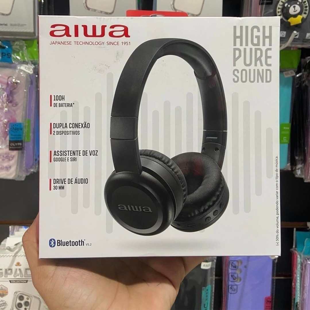 Fone De Ouvido Headphone Aiwa Aws-hp-03-b Bluetooth Bateria Com Até 100 Horas De Duração Cor Preto