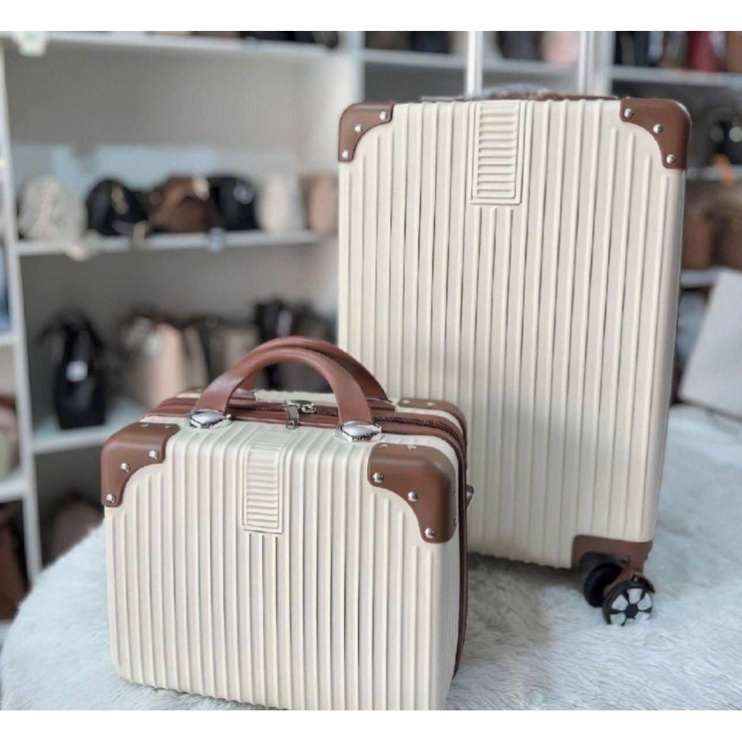 Mala De Viagem 10kg Promoção Rodas 360° Miami Com Frasqueira Bege Listras