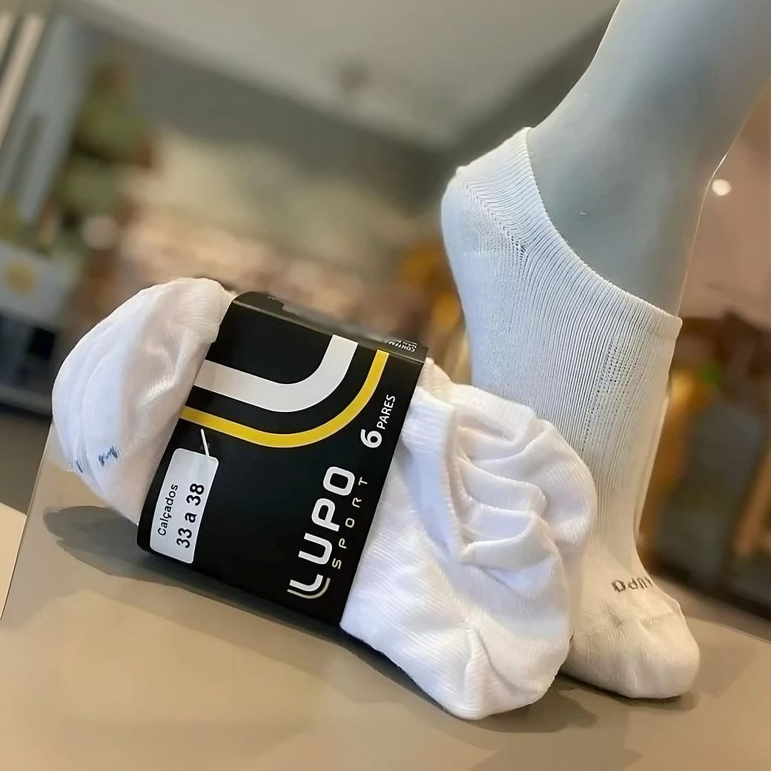 Kit com 6 Pares Meias Soquete Invisível Lupo Algodão Unissex