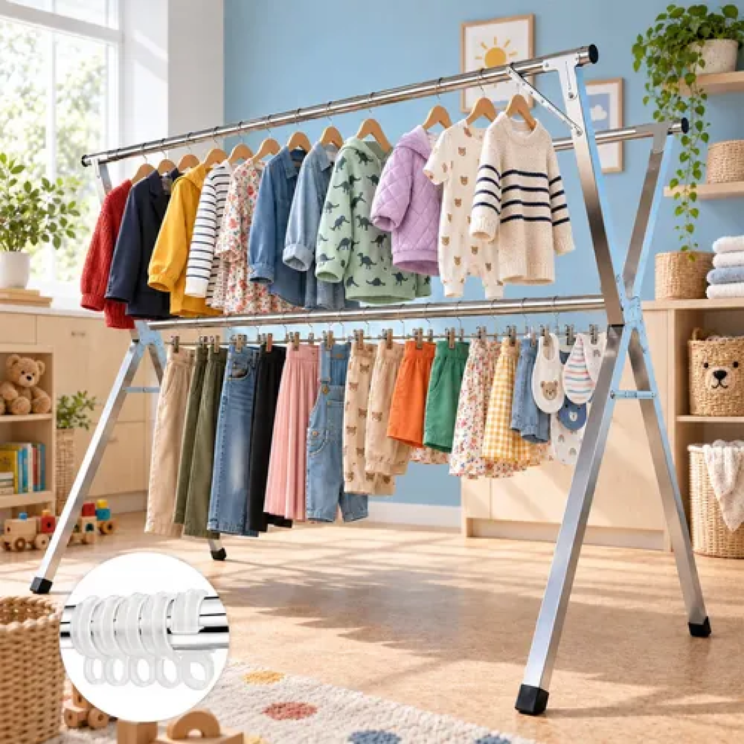 Varal Dobrável De Chão Roupas Grande Aço Inox