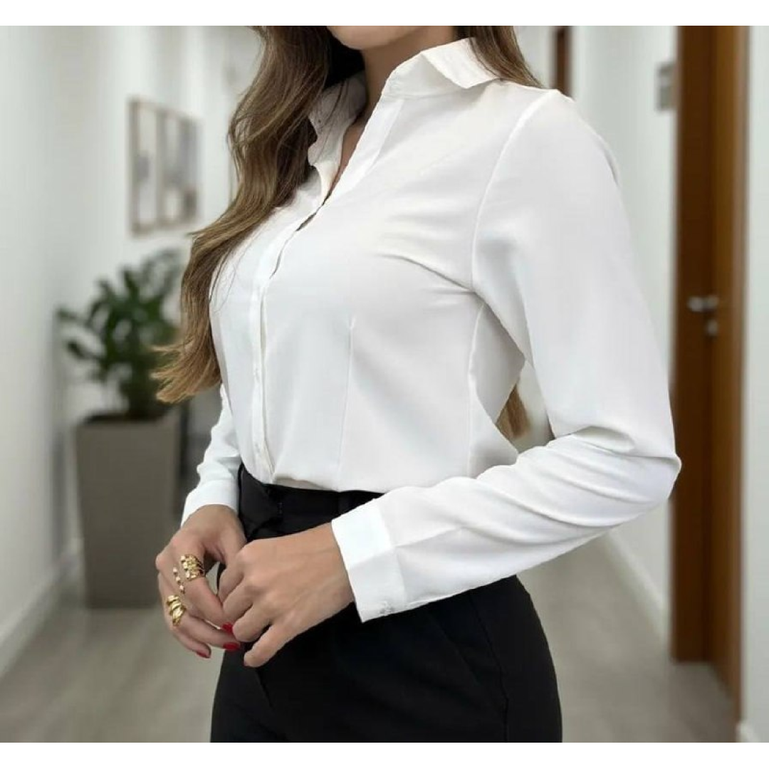Camisa Feminina Social Manga Longa Lisa Tendência