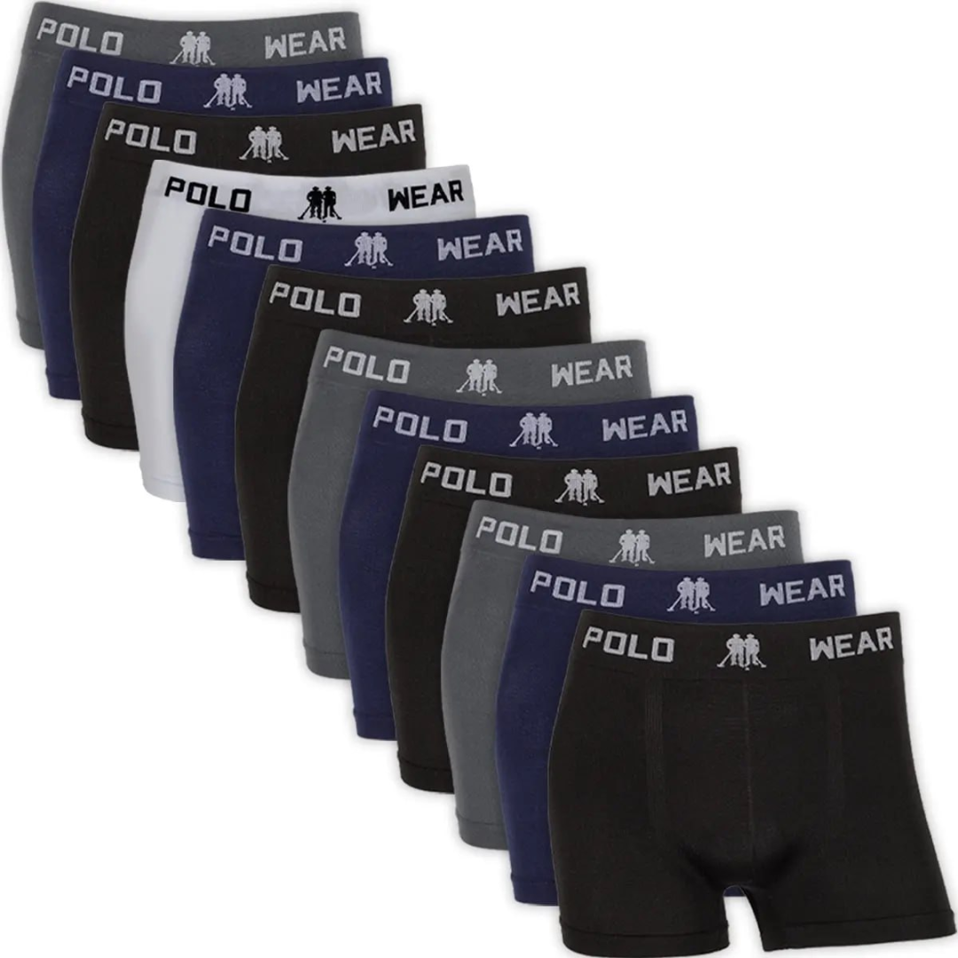 Kit 12 Cuecas Boxer Polo Wear Microfibra Sem Costura