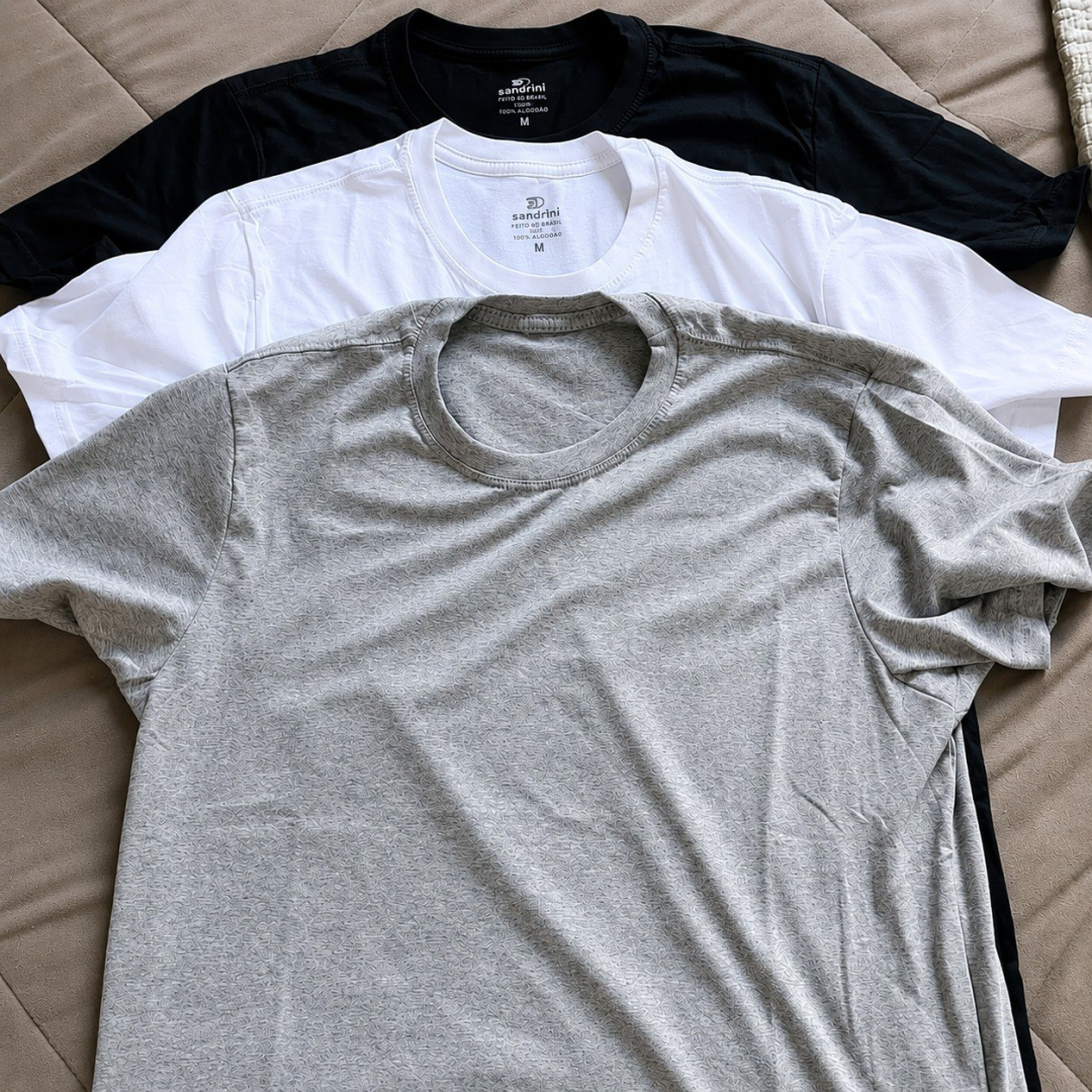 Kit com 3 Camisetas Sandrini Algodão
