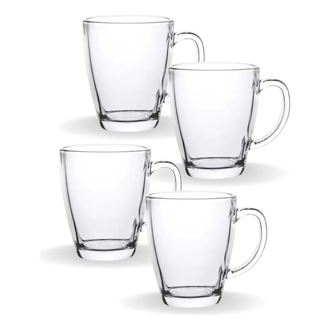 4 Xícaras Presente Vidro 350ml Grande Resistente Café Mãe