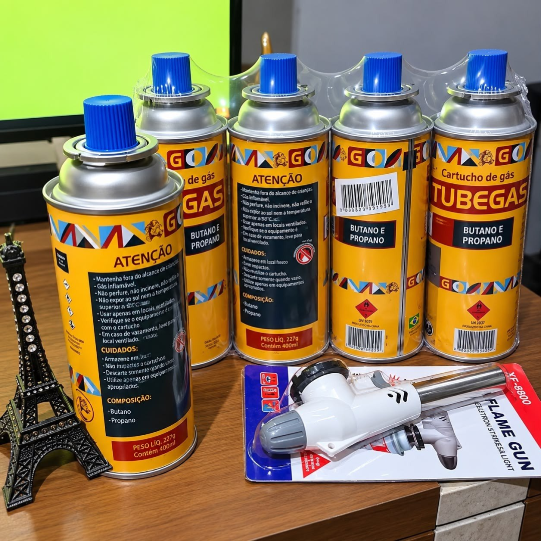 Kit Maçarico Portátil Automático com 5 Refis de Gás Butano