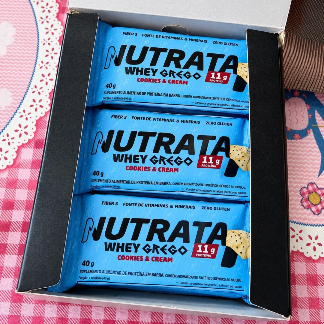 Display 12 Unidades Barra Whey Grego Nutrata 40g Beijinho