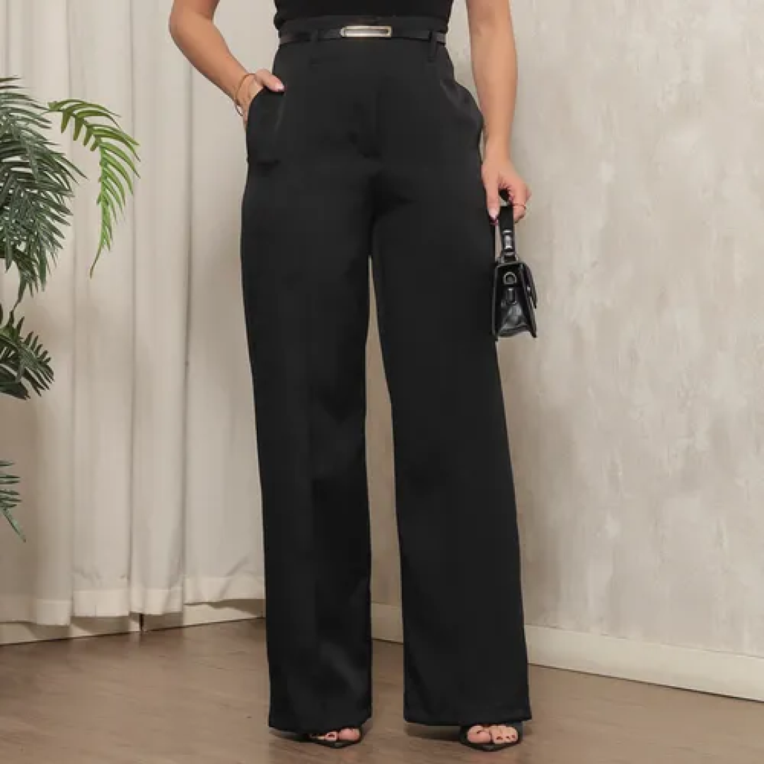 Calça Social Pantalona Com Cinto