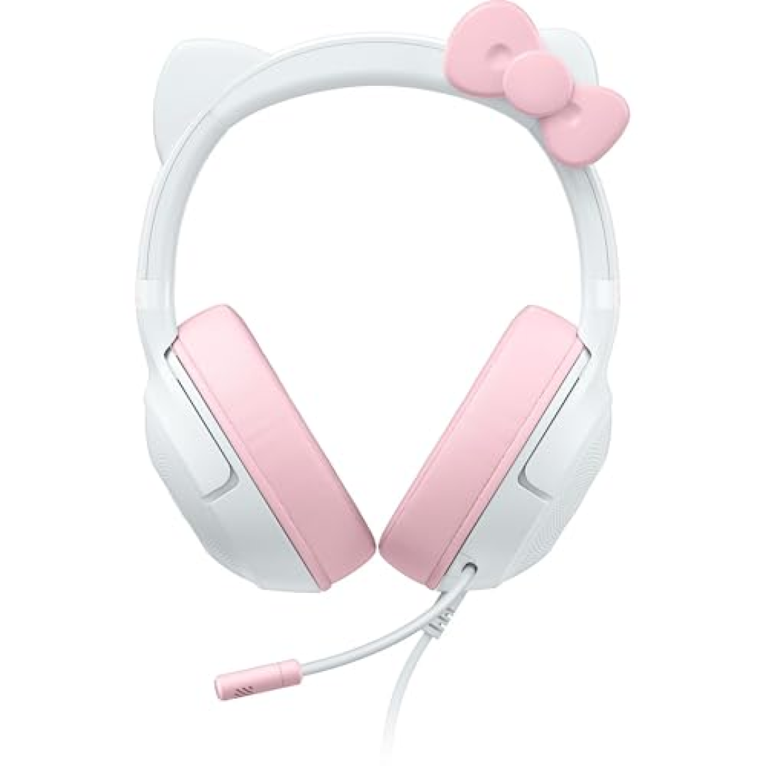 Razer Kraken Kitty V2 Fone de ouvido USB com fio para jogos com orelhas Hello Kitty, iluminação reativa Chroma RGB Stream, microfone cardioide HyperClear, drivers Triforce de 40 mm, surround 7.1