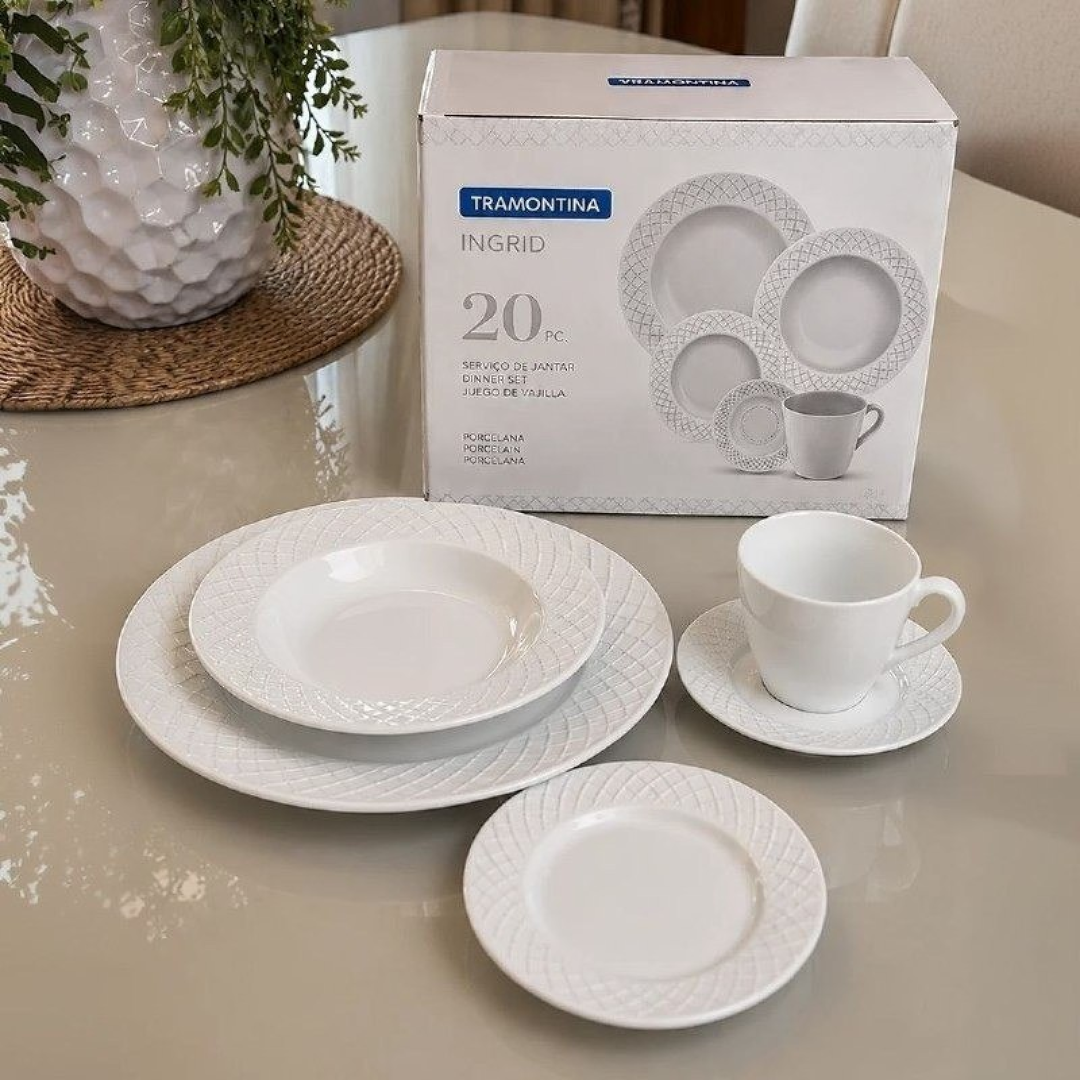 Aparelho de Jantar Ingrid em Porcelana 20 Peças Cor Branco Tramontina