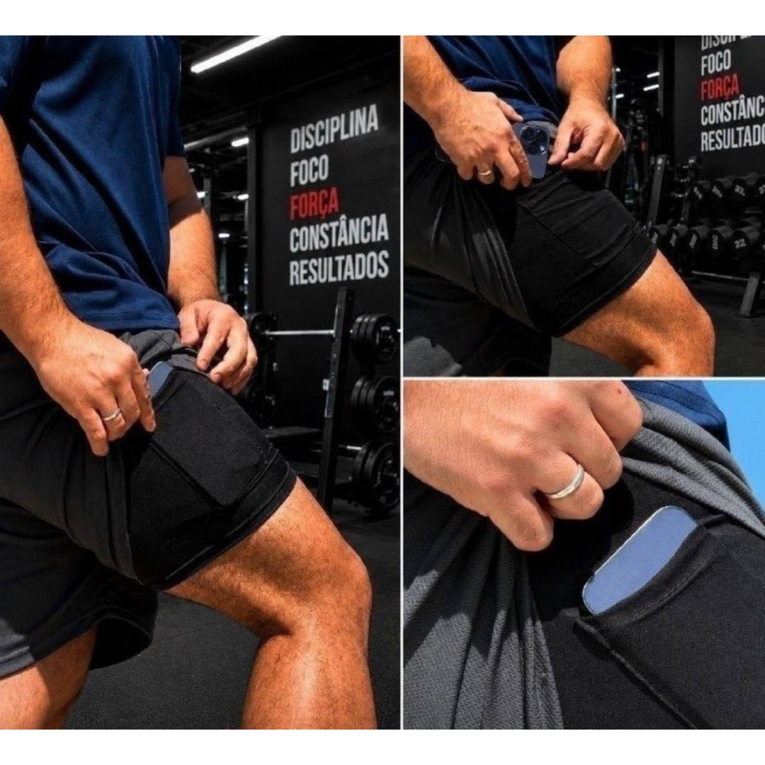 Kit 3 Shorts 2 Em 1 Duplo Bolso Para Academia Treino Corrida Preto/azul/cinza Gg