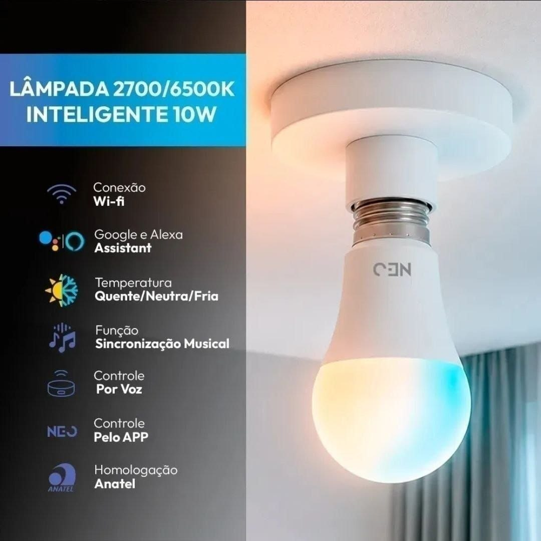 Lampada Led Pera Smart Inteligente Wi Fi 10w 2700K/6500K E27 110v/220v Cod:290018079 Neo Avant