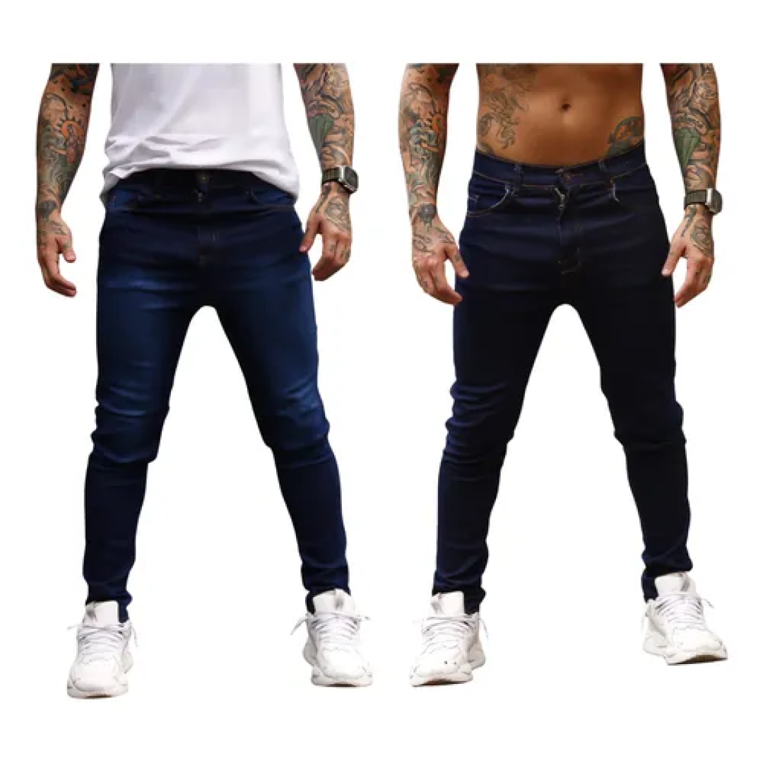 Kit 2 Calça Jeans Masculina Preta Azul Direto Fabrica Slim