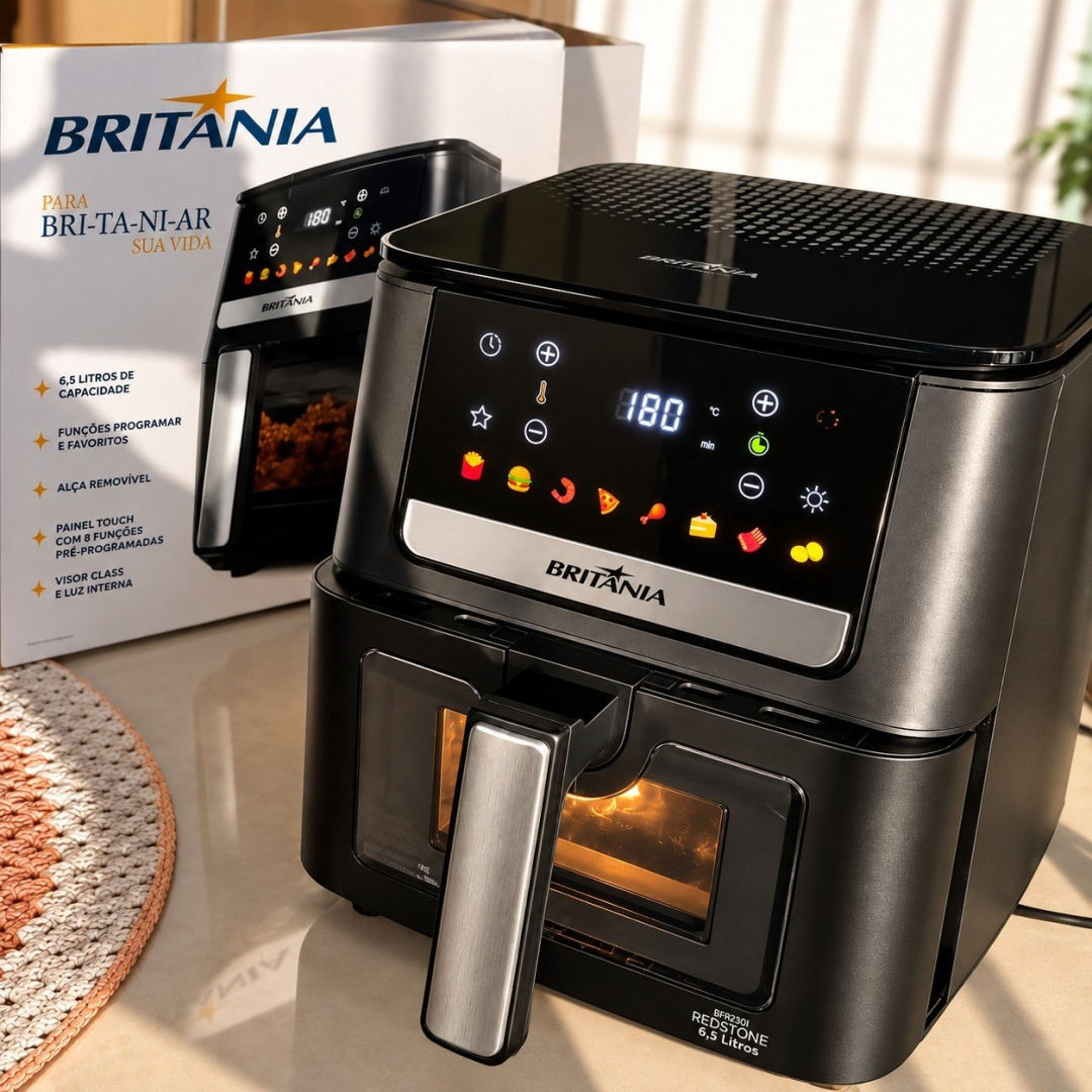 Air Fryer Britânia 6,5L 8 Funções Painel Digital 1700W 127v