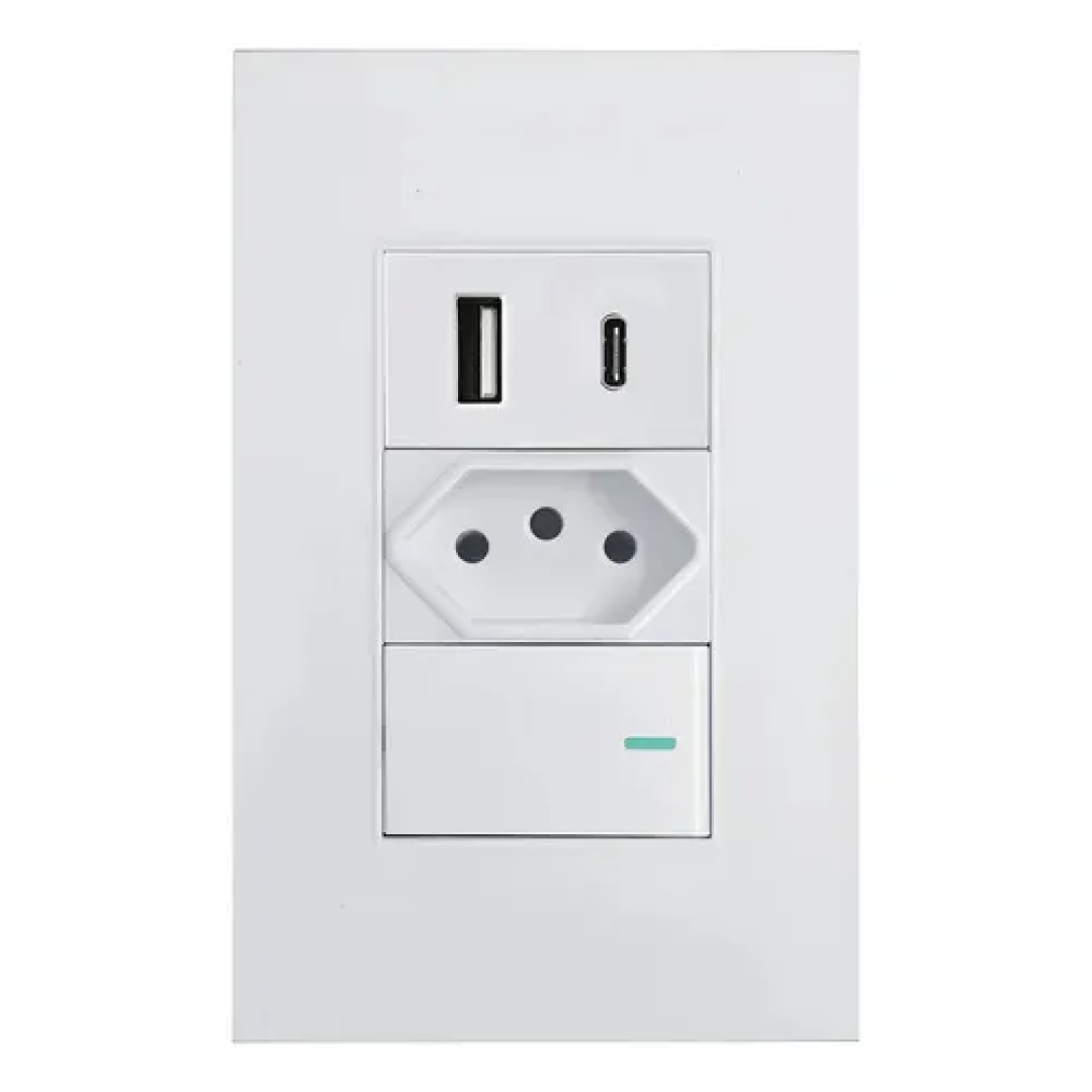 Tomada Interruptor + Usb e Tipo C Universal