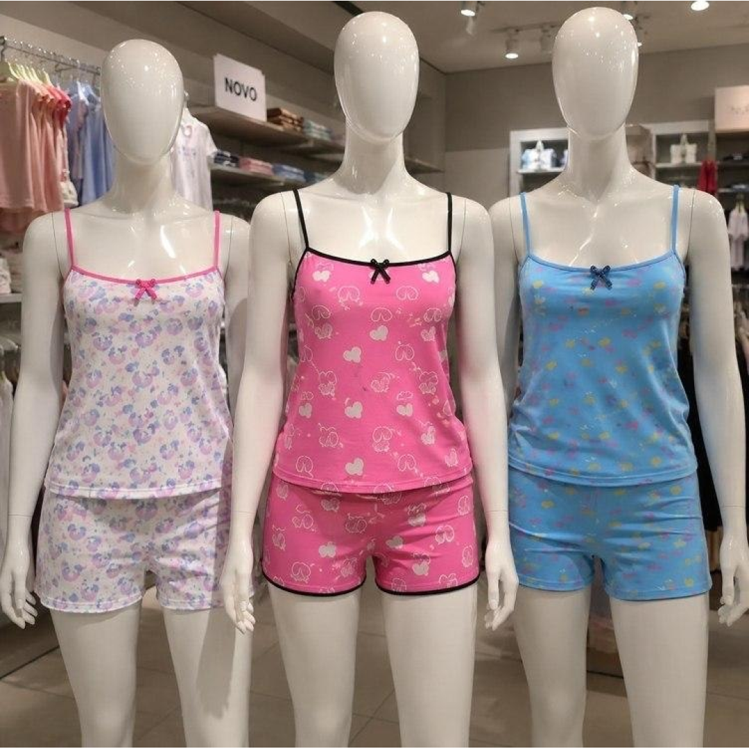 Kit 3 Baby Doll Conjunto Feminino Pijama Microfibra Sortidos