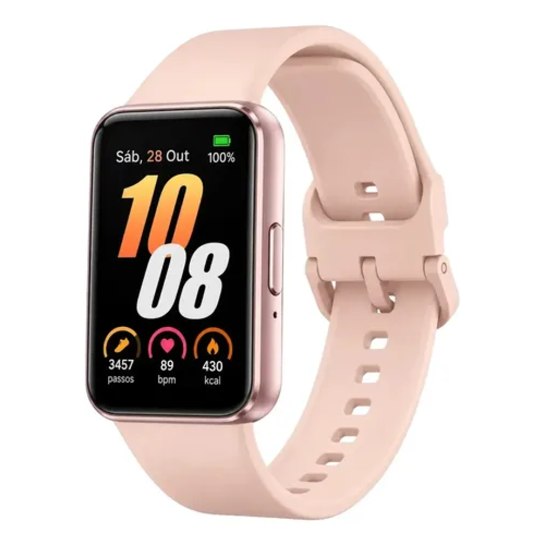 Samsung Galaxy Fit3 Rosé Smartwatch Tela Amoled 1.6 Bluetooth Monitor Cardíaco Bateria Longa Duração Resistente À Água