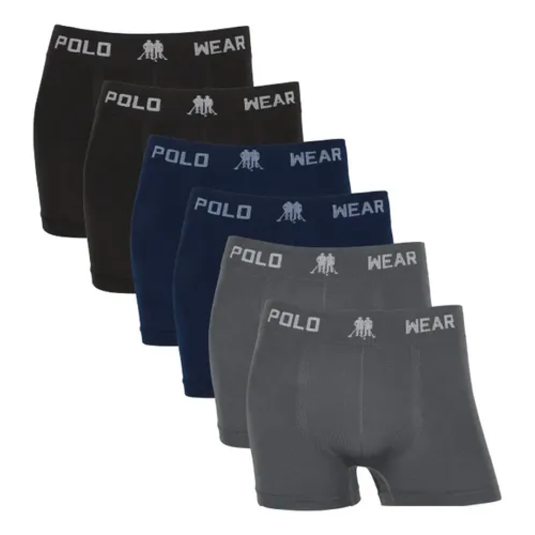 Kit com 6 Cueca Polo Wear Sem Costura Boxer Microfibra